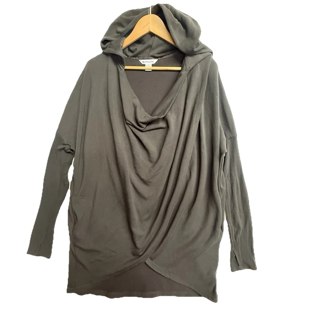 ATHLETA Oversized‎ Wrap Hoodie Tunic M Charcoal Longline Thumbhole Top